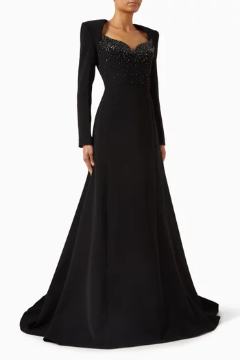 فستان سهرة مطرز بالكريستال مخمل ستان