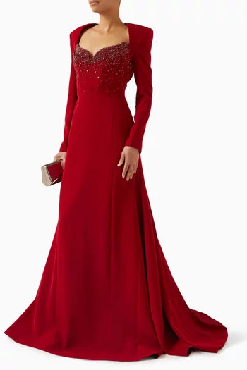 Crystal-embellished Gown in Velvet Satin