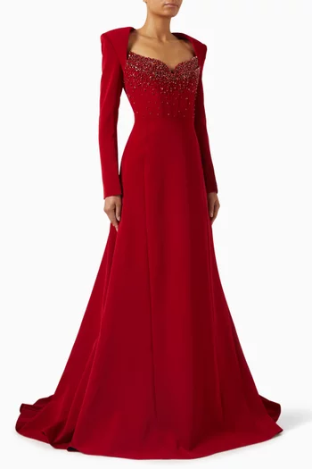 Crystal-embellished Gown in Velvet Satin
