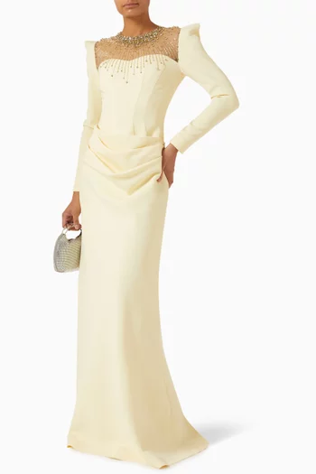 Bead-embellished Gown in Velvet Satin