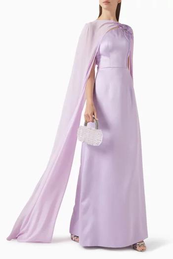 Embellished Cape Gown in Taffeta Mikado