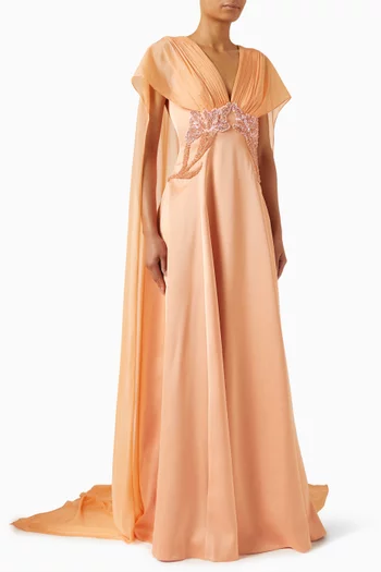 Bead-embellished Cape Gown in Satin