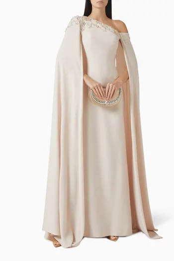 فستان بكاب غير متماثل مزين بتطريزات