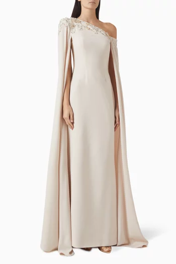 فستان بكاب غير متماثل مزين بتطريزات