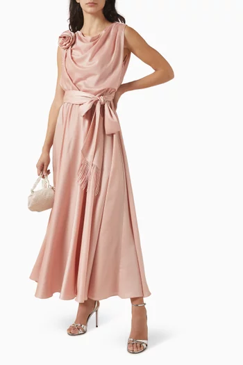 Rose-applique Drape Dress