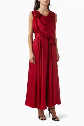 Rose-applique Drape Dress