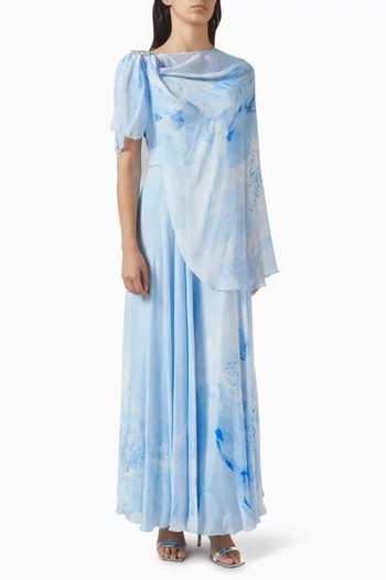 Printed Cape Dress in Chiffon