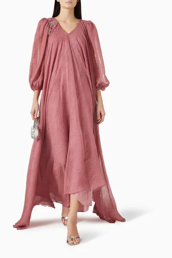 فستان طويل بفتحة رقبة على شكل حرف V‏