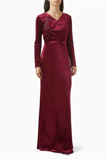 فستان مزين بتطريزات مخمل مطاطي