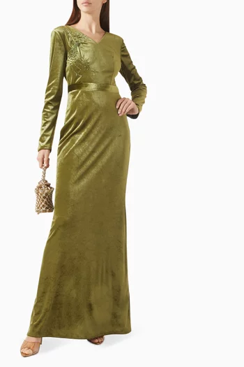 فستان مزين بتطريزات مخمل مطاطي