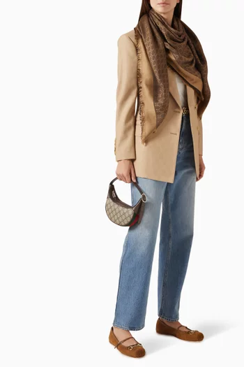 حقيبة كتف أوفيديا صغيرة قماش بنقشة شعار حرفي GG