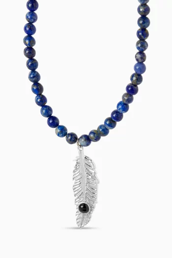 قلادة بخرز ودلاية على شكل ريشة فضة إسترلينية