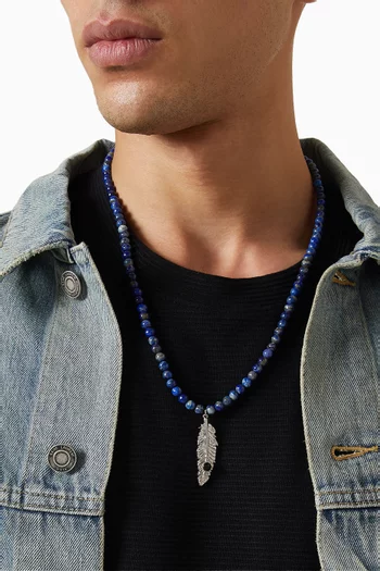 قلادة بخرز ودلاية على شكل ريشة فضة إسترلينية