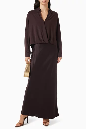 تنورة جريس طويلة بقصة مائلة حرير