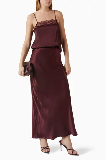 تنورة جريس طويلة بقصة مائلة حرير