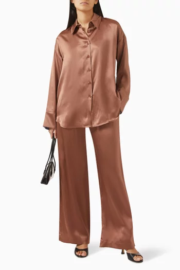 بنطال ليكسي واسع الساقين حرير