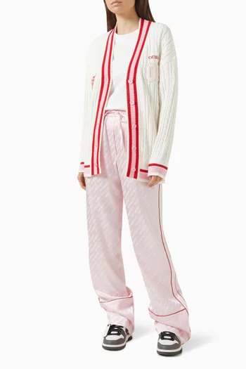 كارديغان برقعة وتصميم جامعي منسوج بغرزة الضفيرة