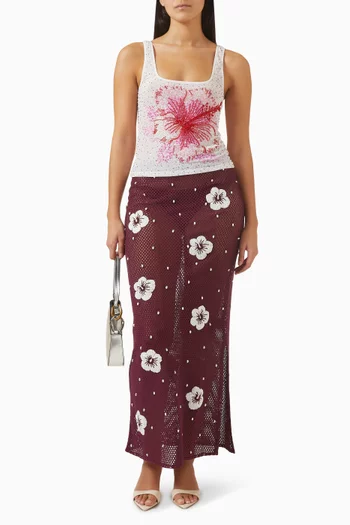 بلوزة مزينة بنقشة زهور الكركديه