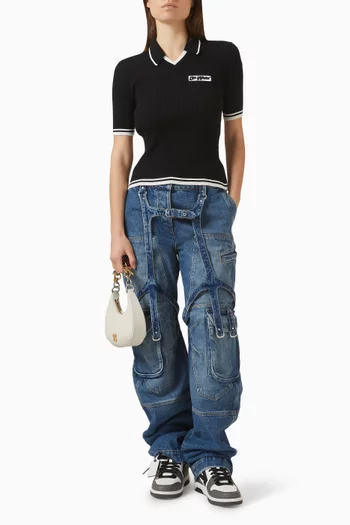 تي شيرت بولو قماش مضلع فيسكوز