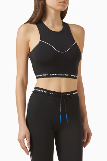 بلوزة قصيرة بشريط شعار الماركة