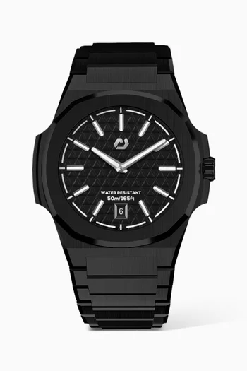 MT Black In - PVD Black 316L Stainless Steel 40.5mm Case, Sapphire Crystal with AR coat, Steel Bracelet, WR100M, Swiss Ronda 714, Swiss Luminous Hands, Extra Black Rubber Strap, Black Dial, Index:BLACK:One Size|219246067