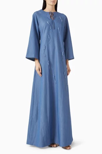Embellished Dress in Silk Denim