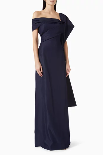 Asymmetric Gown in Silk Denim