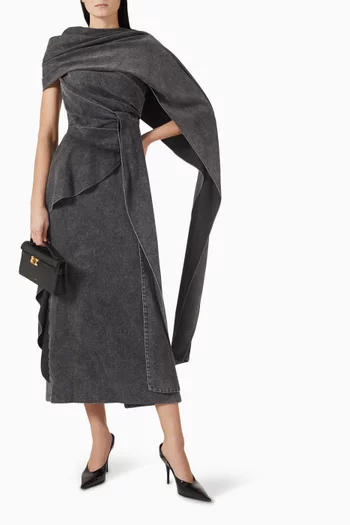 Cape Midi Dress in Denim