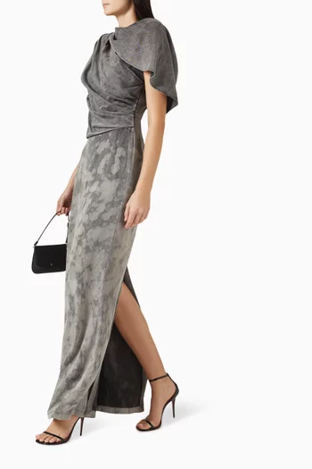 Bleached-pattern Ruched Dress in Denim