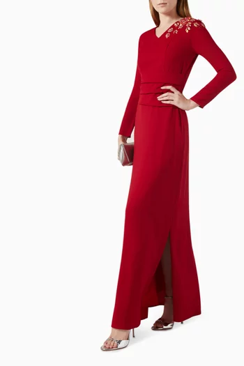 فستان سهرة بزهور بارزة