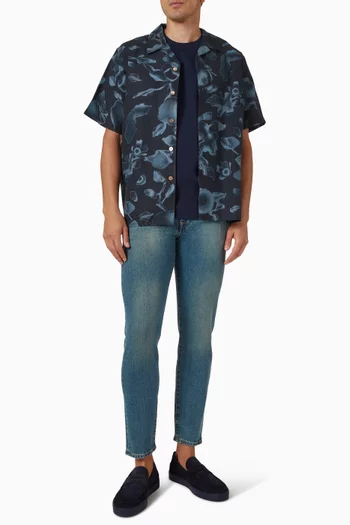 تي شيرت بشعار وجه يبتسم بارز الملمس قطن