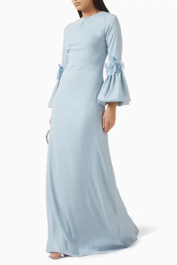 فستان سهرة بزهور بارزة