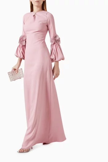 فستان سهرة بزهور بارزة