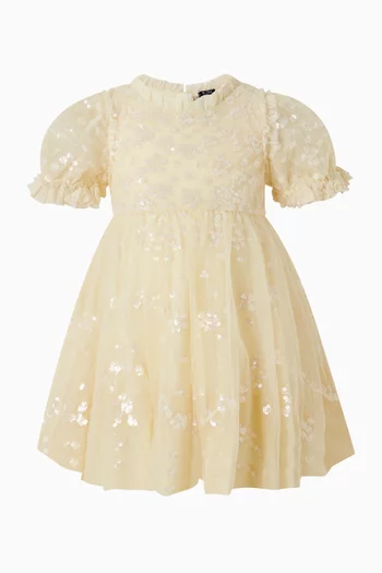 Scallop Sequin-embellished Dress & Bloomers Set