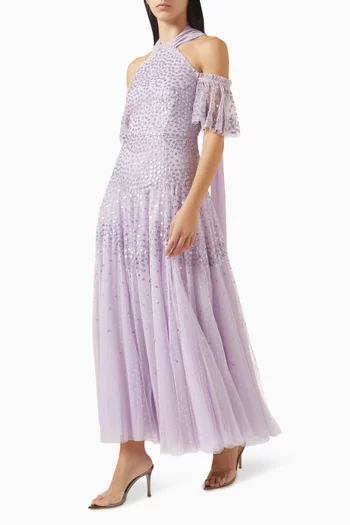 Scallop Sequin Halterneck Gown