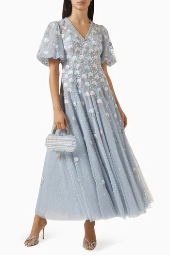 فستان ديتسي بنقشة زهور الهندباء وطول الكاحل