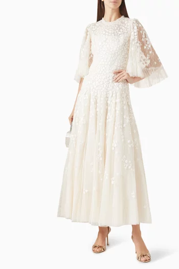 فستان سكاتر مطرز بزهور وطول الكاحل