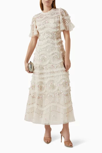 فستان مارينا بطول الكاحل وكشكش