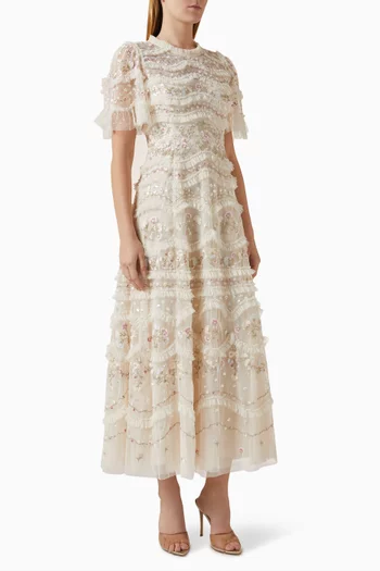 فستان مارينا بطول الكاحل وكشكش