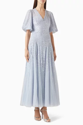 Scallop Sequin Ankle Gown