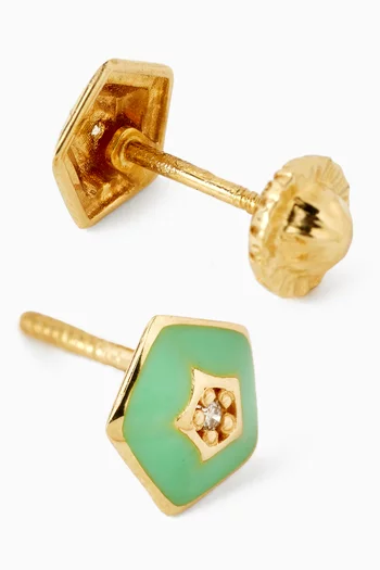 أقراط بتصميم سداسي مرصع بالماس ذهب عيار 18