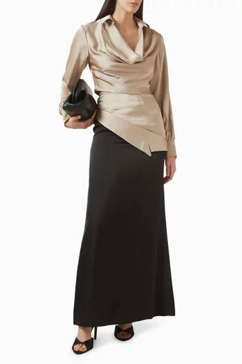Collared Drape Top in Satin-silk