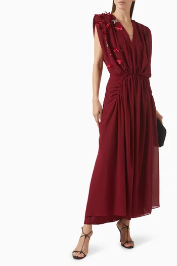 فستان متوسط الطول بأكمام بتصميم فراشة شيفون