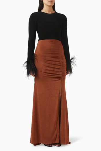 Fur-sleeves Maxi Dress