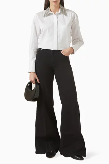 قميص اي بي بياقة مطرزة بالكريستال قطن بوبلين