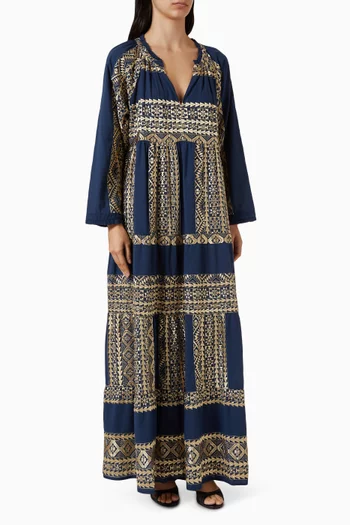 Embroidered Off-shoulder Dress in Linen