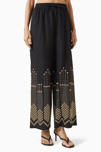 Embroidered Wide-leg Pants