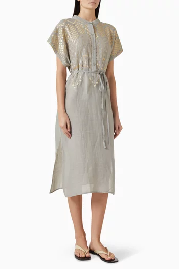 Embroidered Belted Dress