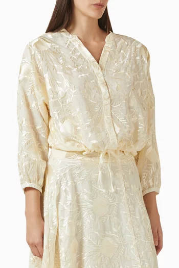 Embroidered Button-up Top