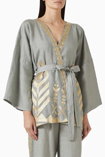 Embroidered Belted Top